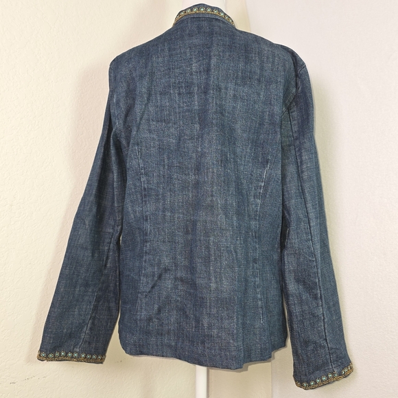Chico’s Embellished Denim Jacket Size 2 (M/L) – Boho Western Beaded Jean Jacket - Picture 5 of 12